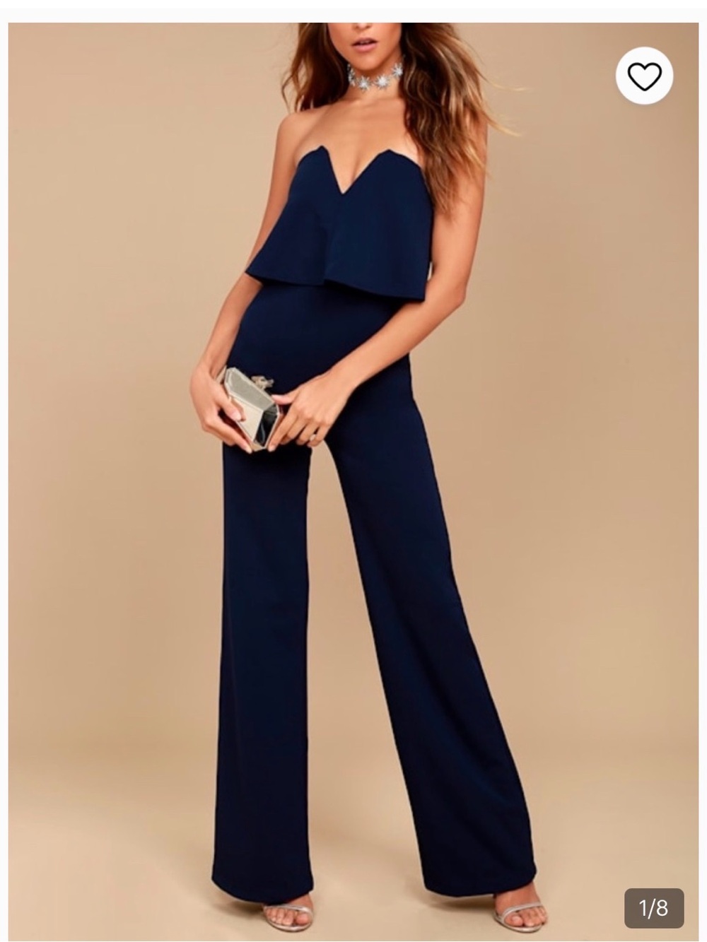 💙 Lulus “Power of Love” Navy Blue Strapless Jumpsuit – Size Small